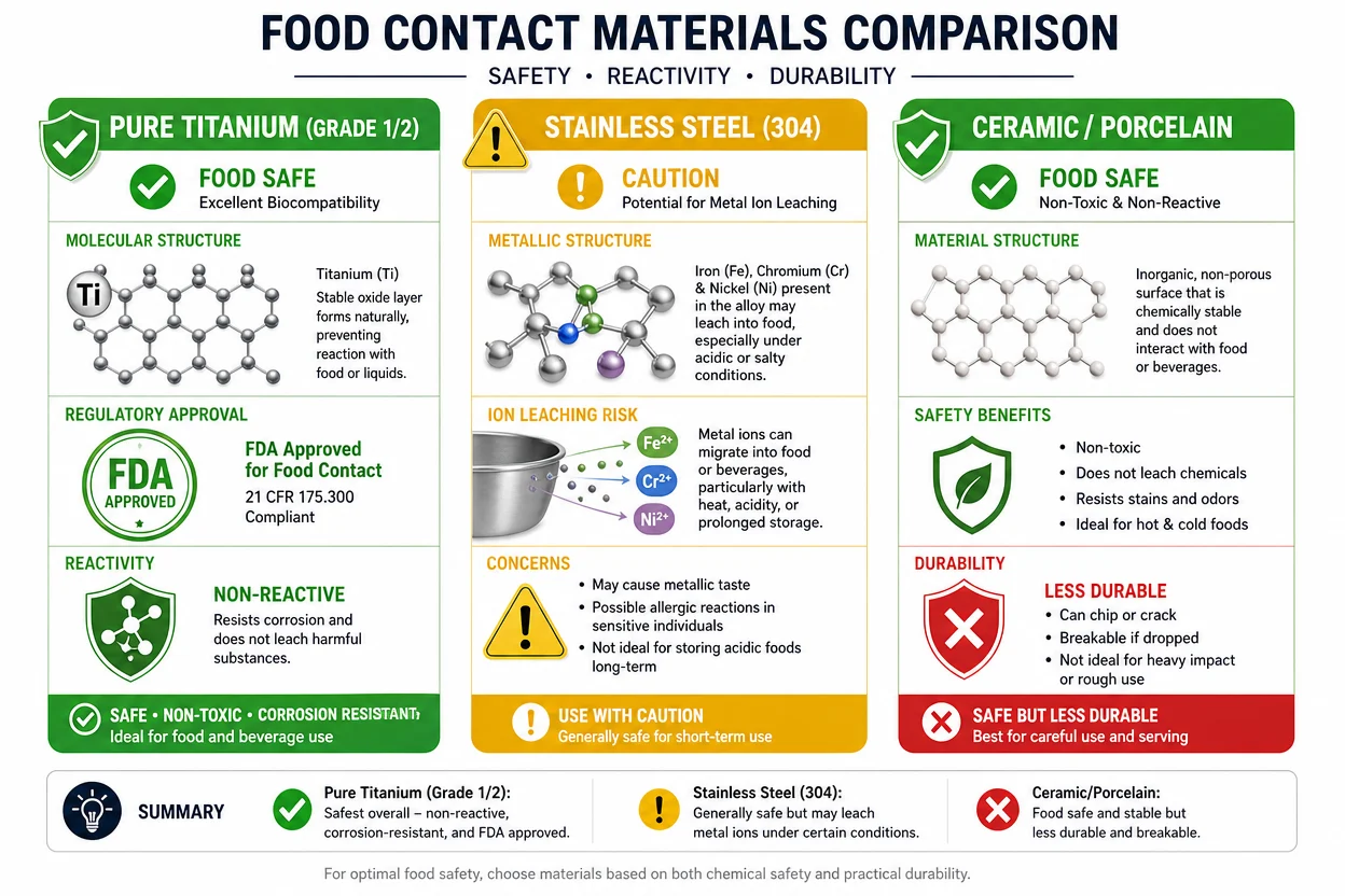 AI Generated - Tabella di confronto della sicurezza dei materiali titanio vs acciaio inox vs ceramica