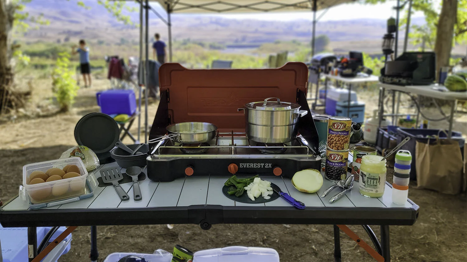 Group camping cookware set for large outdoor gatherings