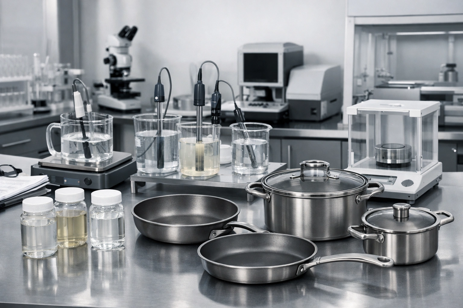 Titanium Biocompatibility and Food Grade Titanium: What the Standards Actually Say (And What They Don’t) 3 Titanium cookware compliance and safety testing - laboratory certification process for food contact materials