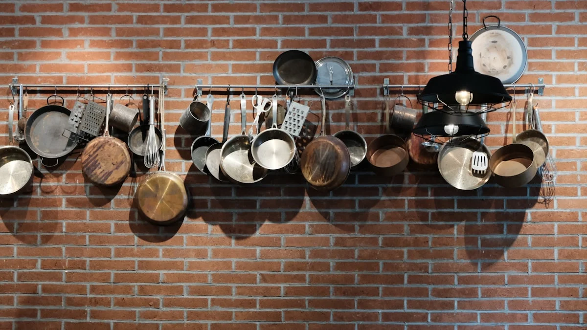 Stainless steel frying pan representing modern cookware — the base of most titanium-coated pans is aluminum or stainless steel Stainless steel frying pan representing modern cookware — the base of most titanium-coated pans is aluminum or stainless steel